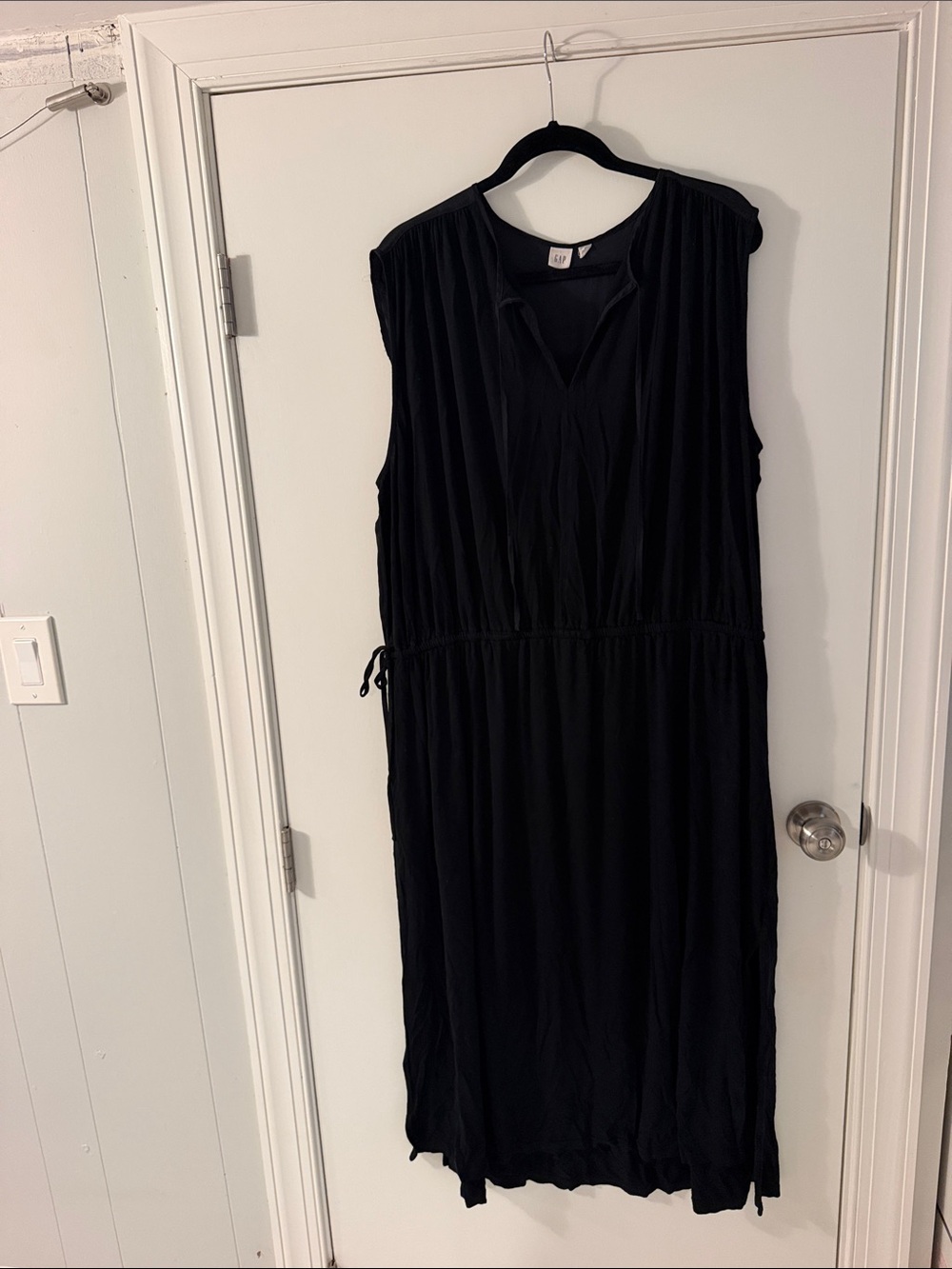 GAP Black Sleeveless Maxi Dress with Drawstring Waist